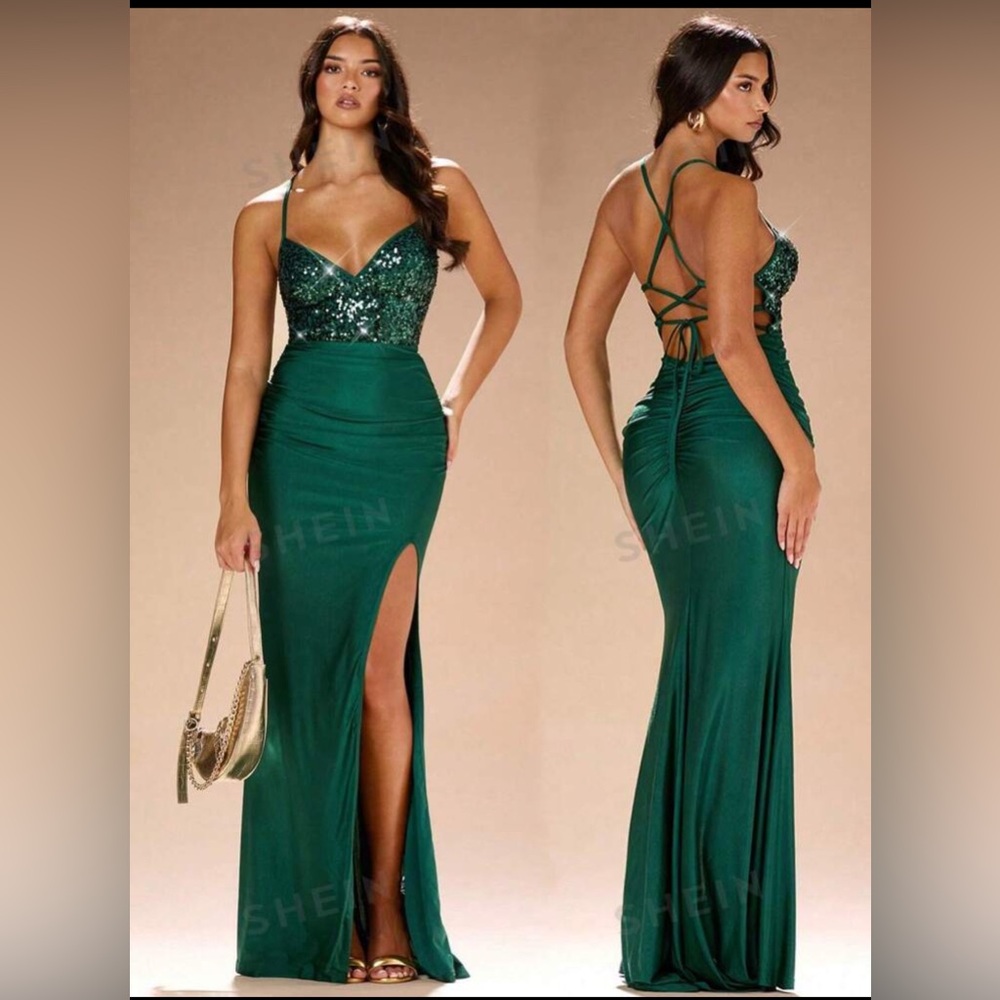 Glamine Green Long Formal Dresss with Slit Size Medium